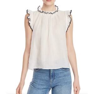 FRAME Gauze Embroidered-Ruffle cottage Top Blouse size XL